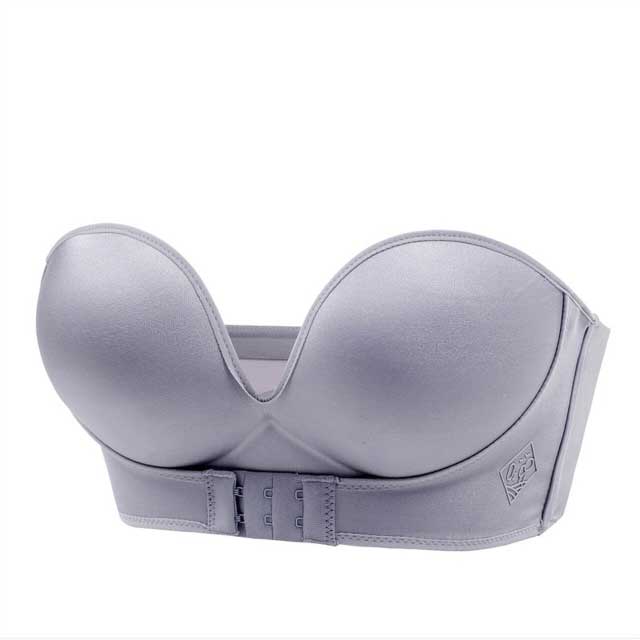 Greyghost Ladies Strapless Gather Bra, Front Buckle Sexy Non-slip Lifting  Closed Bra 